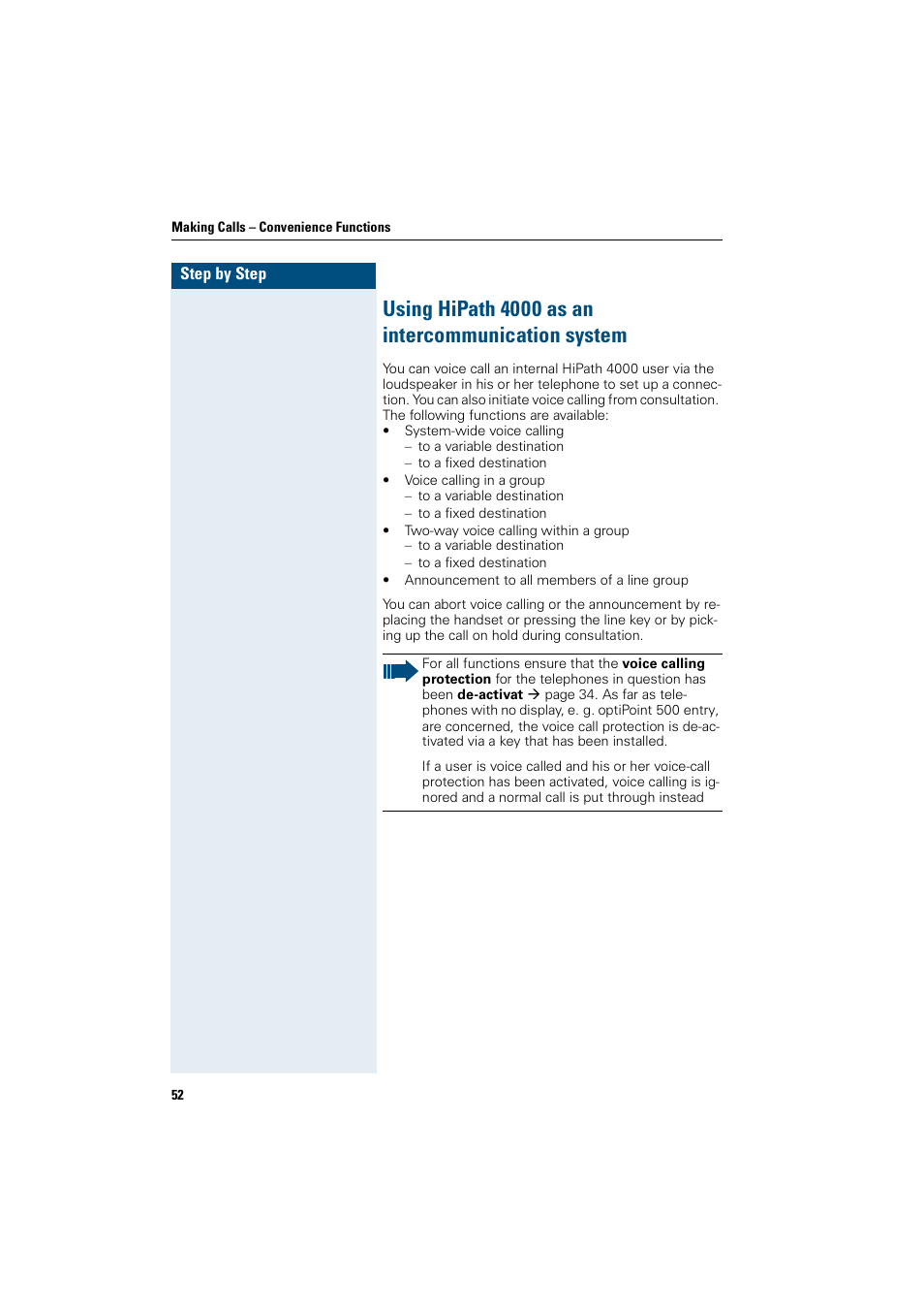 Using hipath4000 as an intercommunication system, Using hipath 4000 as an intercommunication system | Siemens OptiPoint 410 User Manual | Page 52 / 108