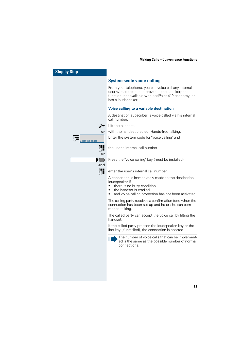 System-wide voice calling, Voice calling to a variable destination | Siemens OptiPoint 410 User Manual | Page 53 / 108