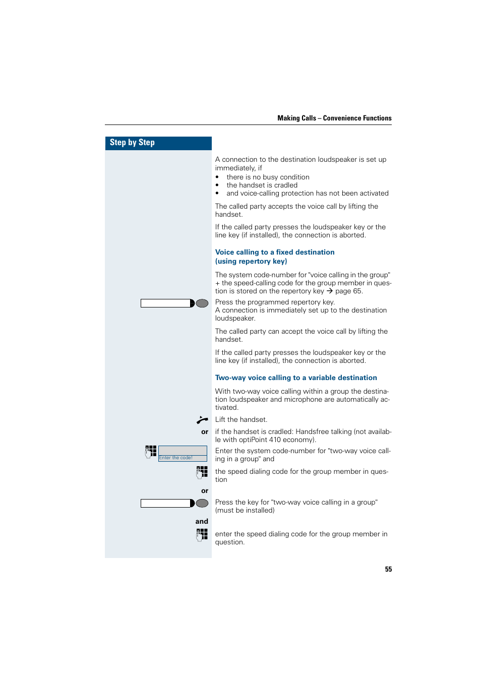 Two-way voice calling to a variable destination | Siemens OptiPoint 410 User Manual | Page 55 / 108