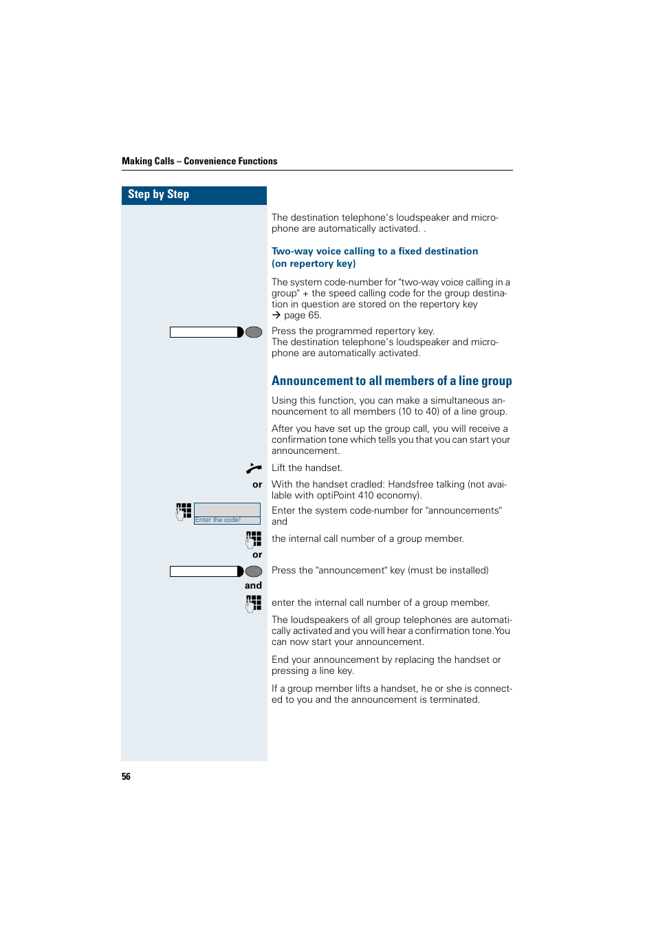 Announcement to all members of a line group | Siemens OptiPoint 410 User Manual | Page 56 / 108