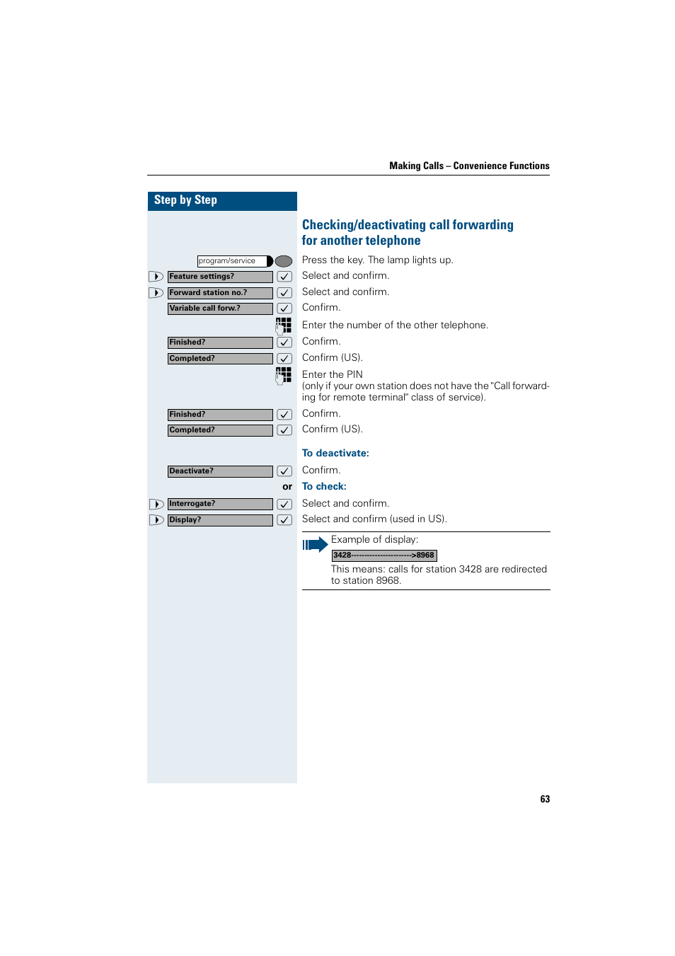 To deactivate, To check | Siemens OptiPoint 410 User Manual | Page 63 / 108