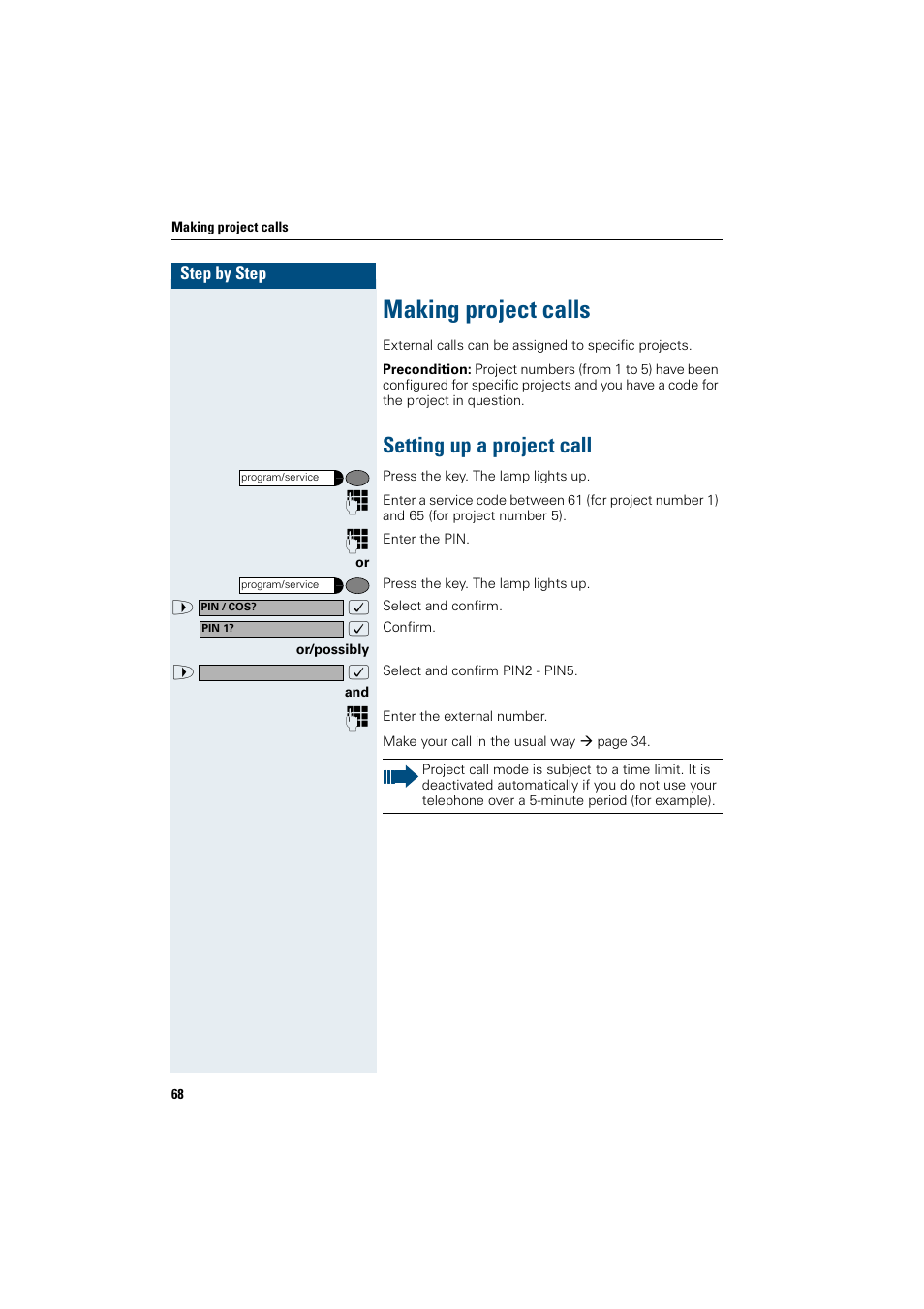 Making project calls, Setting up a project call | Siemens OptiPoint 410 User Manual | Page 68 / 108