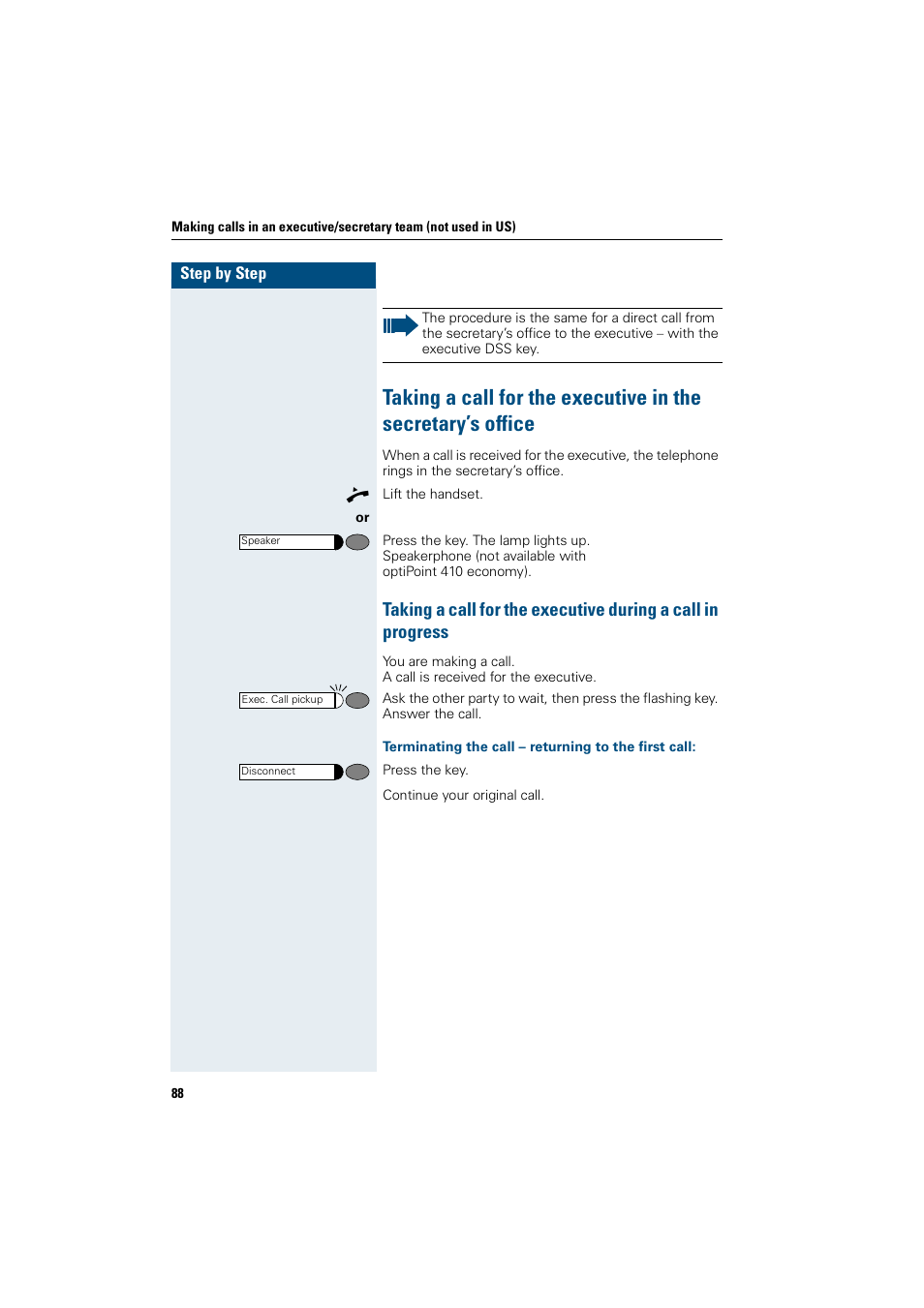 Terminating the call – returning to the first call | Siemens OptiPoint 410 User Manual | Page 88 / 108