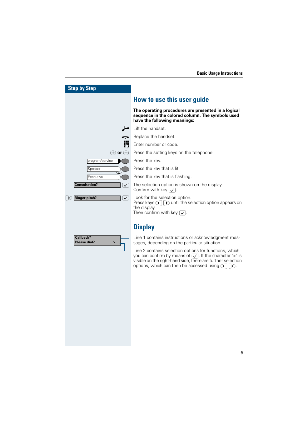 How to use this user guide, Display | Siemens OptiPoint 410 User Manual | Page 9 / 108