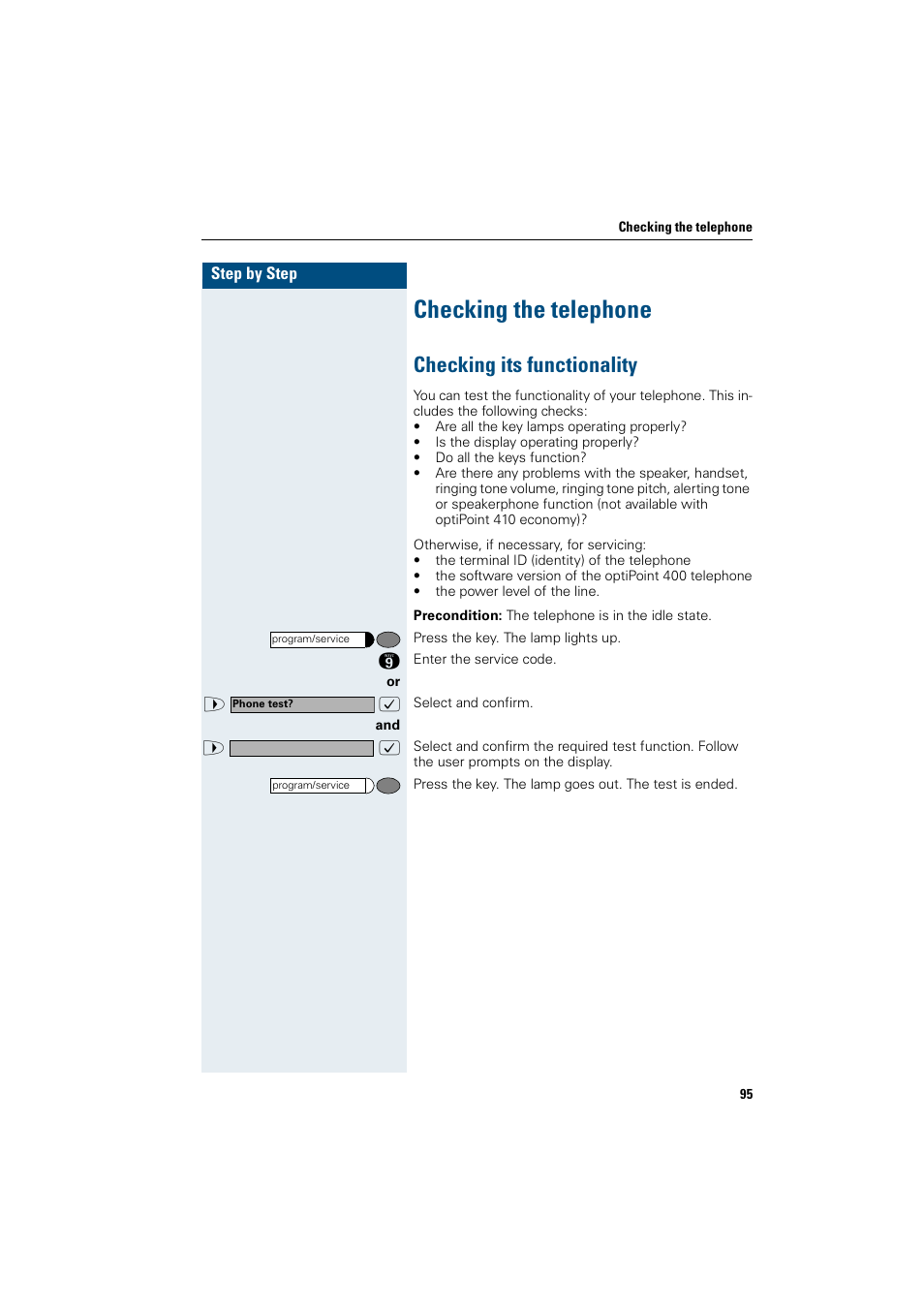 Checking the telephone, Checking its functionality | Siemens OptiPoint 410 User Manual | Page 95 / 108