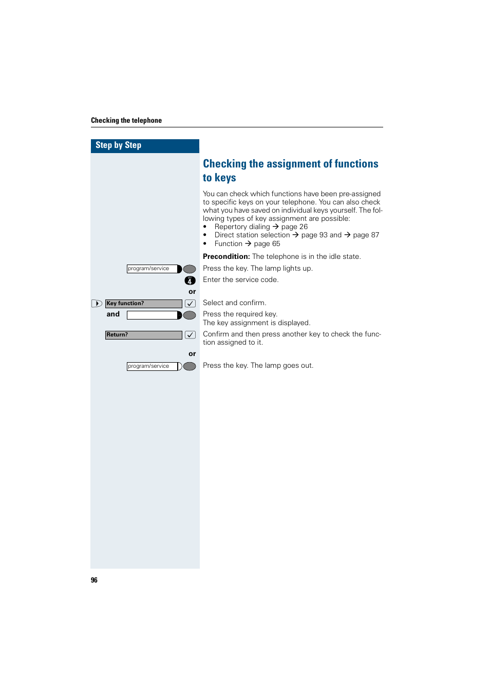 Checking the assignment of functions to keys | Siemens OptiPoint 410 User Manual | Page 96 / 108