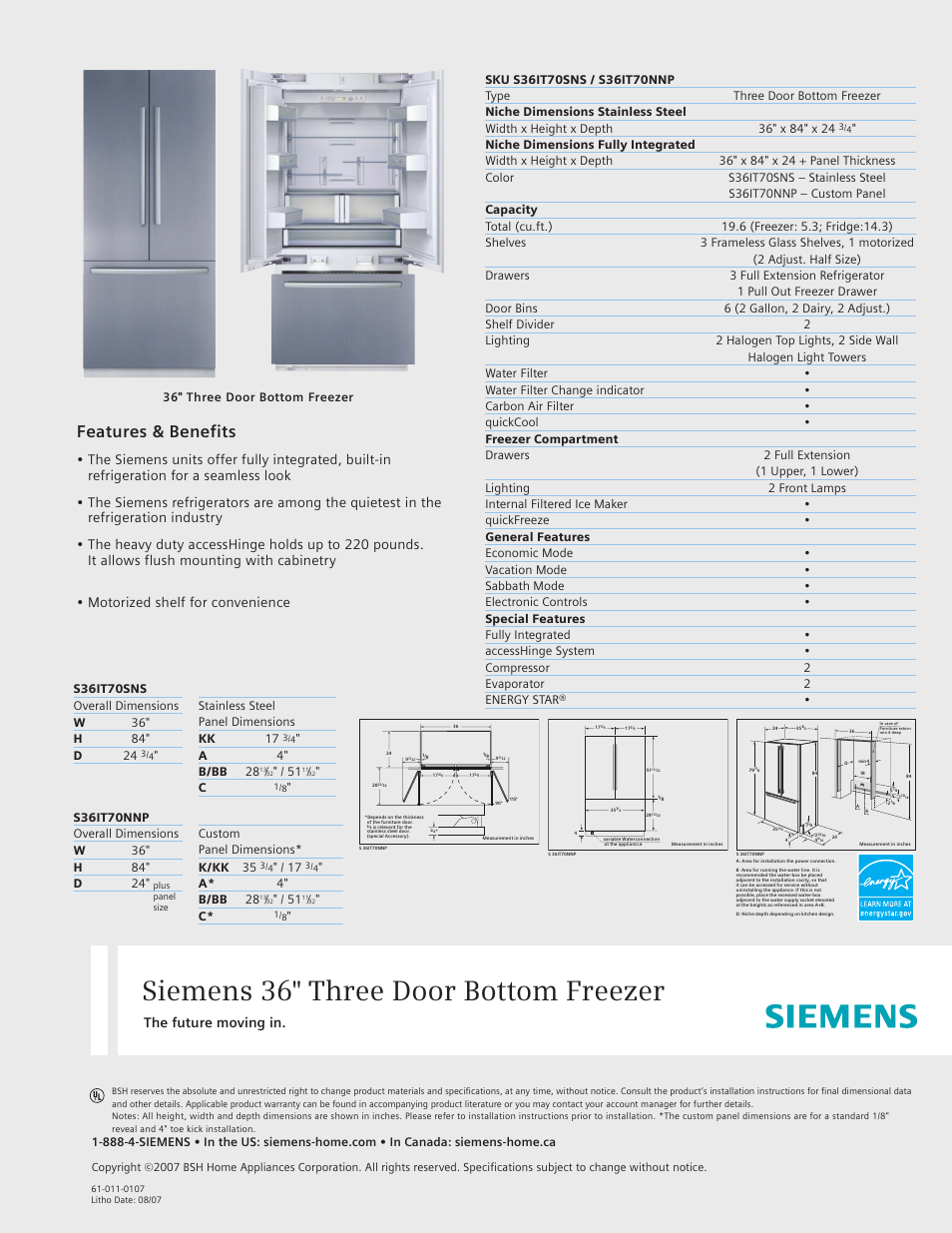 Siemens S36IT70NNP User Manual | 1 page