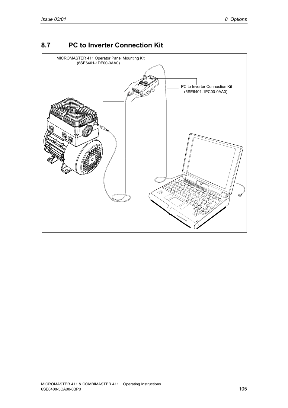 7 pc to inverter connection kit | Siemens MICROMASTER 411 User Manual | Page 105 / 164