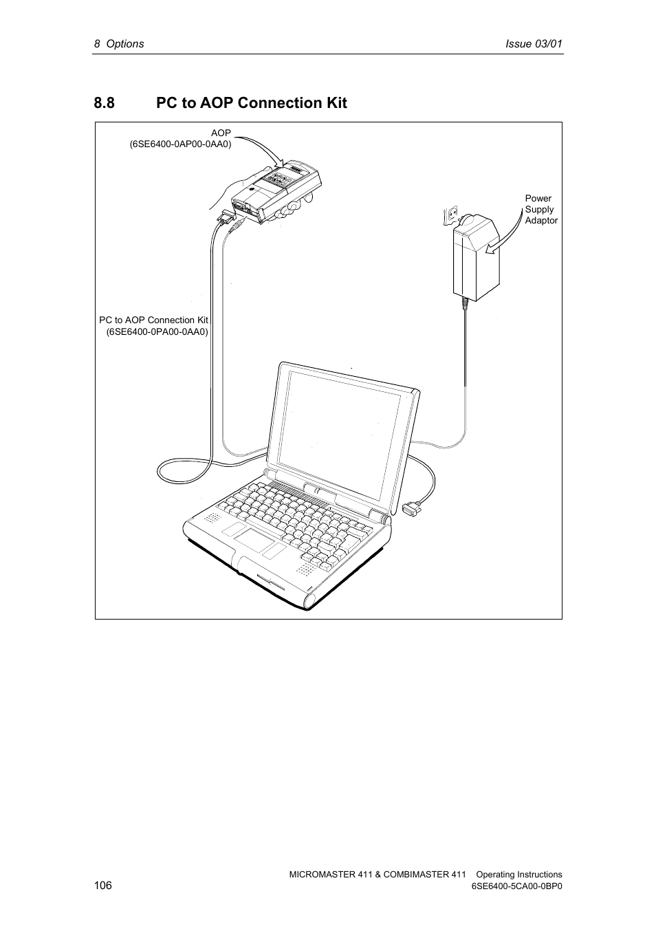 8 pc to aop connection kit | Siemens MICROMASTER 411 User Manual | Page 106 / 164