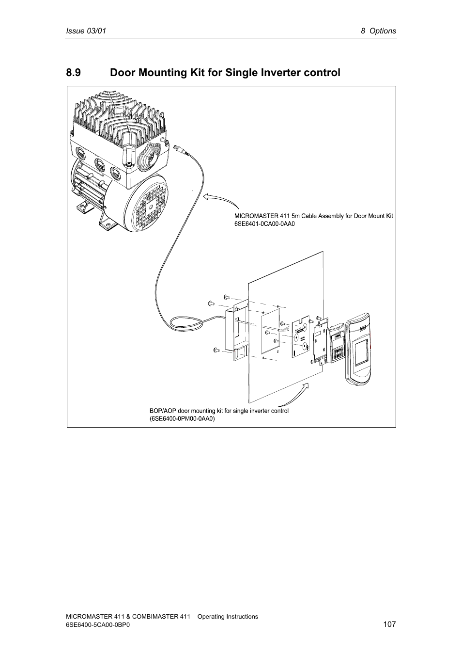 9 door mounting kit for single inverter control | Siemens MICROMASTER 411 User Manual | Page 107 / 164