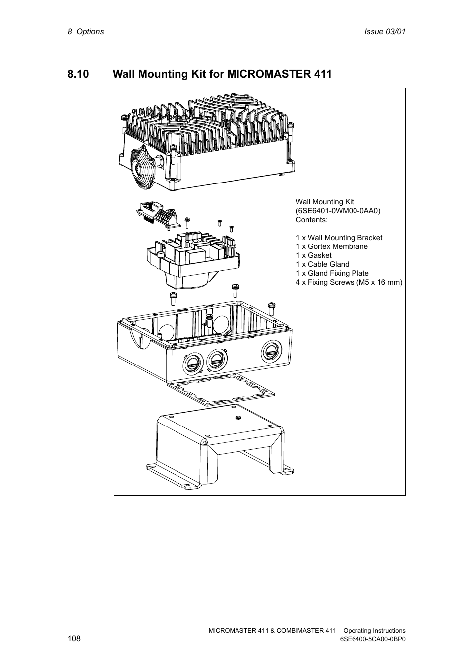 10 wall mounting kit for micromaster 411 | Siemens MICROMASTER 411 User Manual | Page 108 / 164