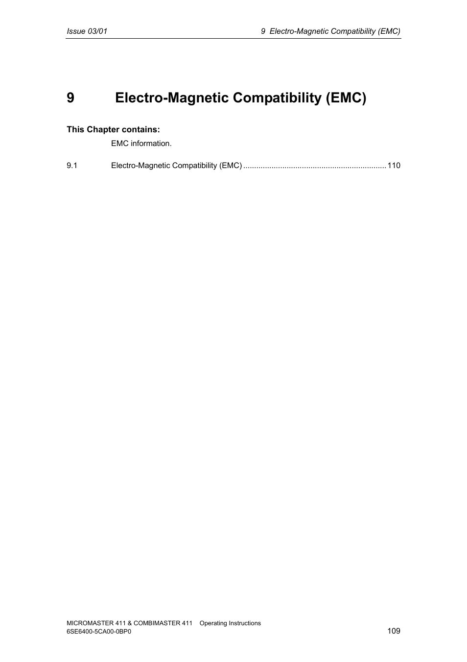 9 electro-magnetic compatibility (emc), 9electro-magnetic compatibility (emc) | Siemens MICROMASTER 411 User Manual | Page 109 / 164