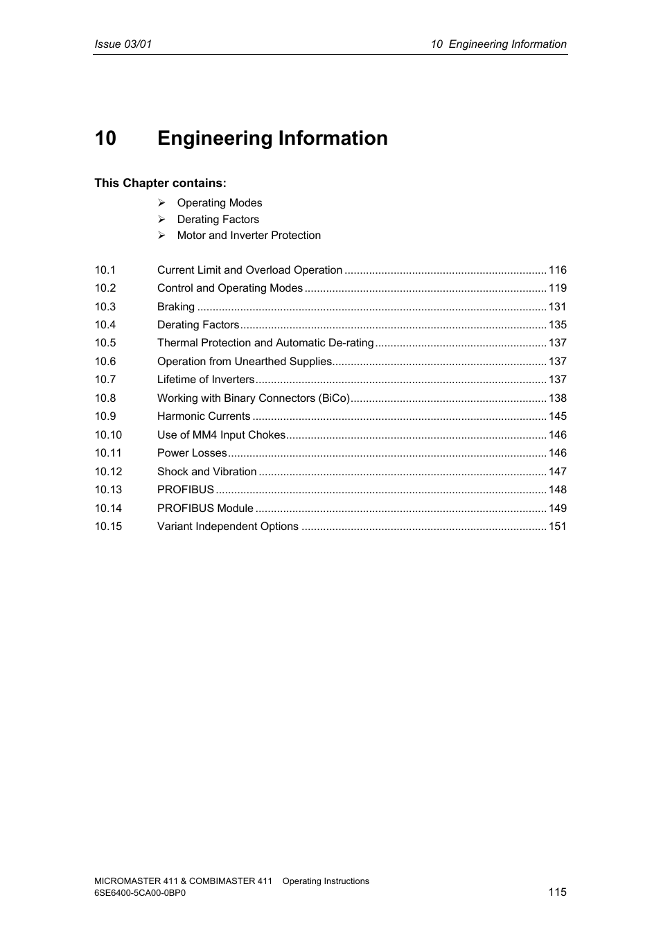 10 engineering information | Siemens MICROMASTER 411 User Manual | Page 115 / 164