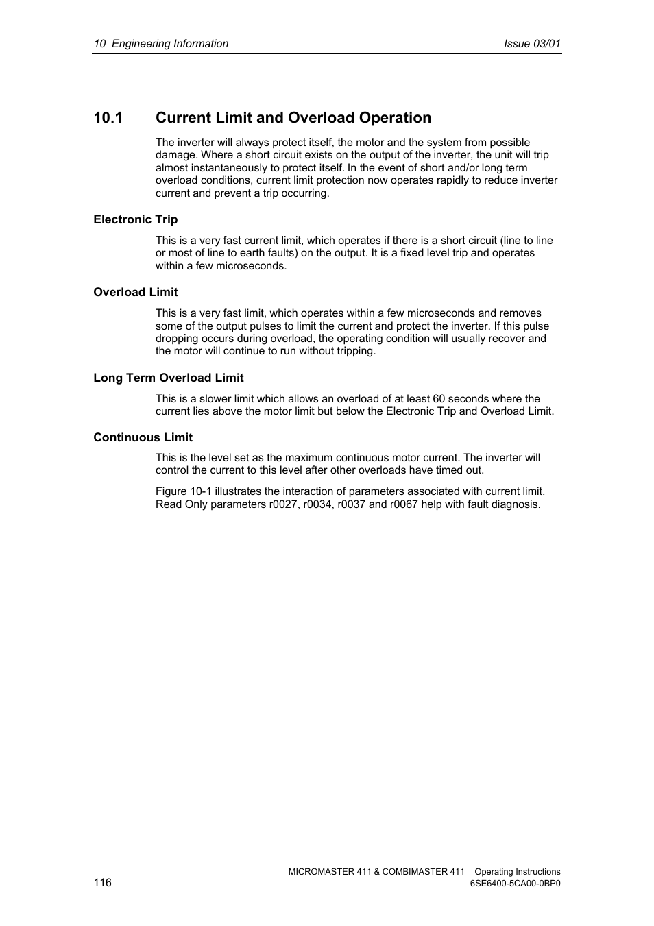 1 current limit and overload operation | Siemens MICROMASTER 411 User Manual | Page 116 / 164