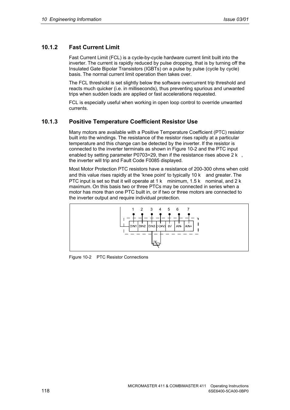 2 fast current limit, 3 positive temperature coefficient resistor use | Siemens MICROMASTER 411 User Manual | Page 118 / 164