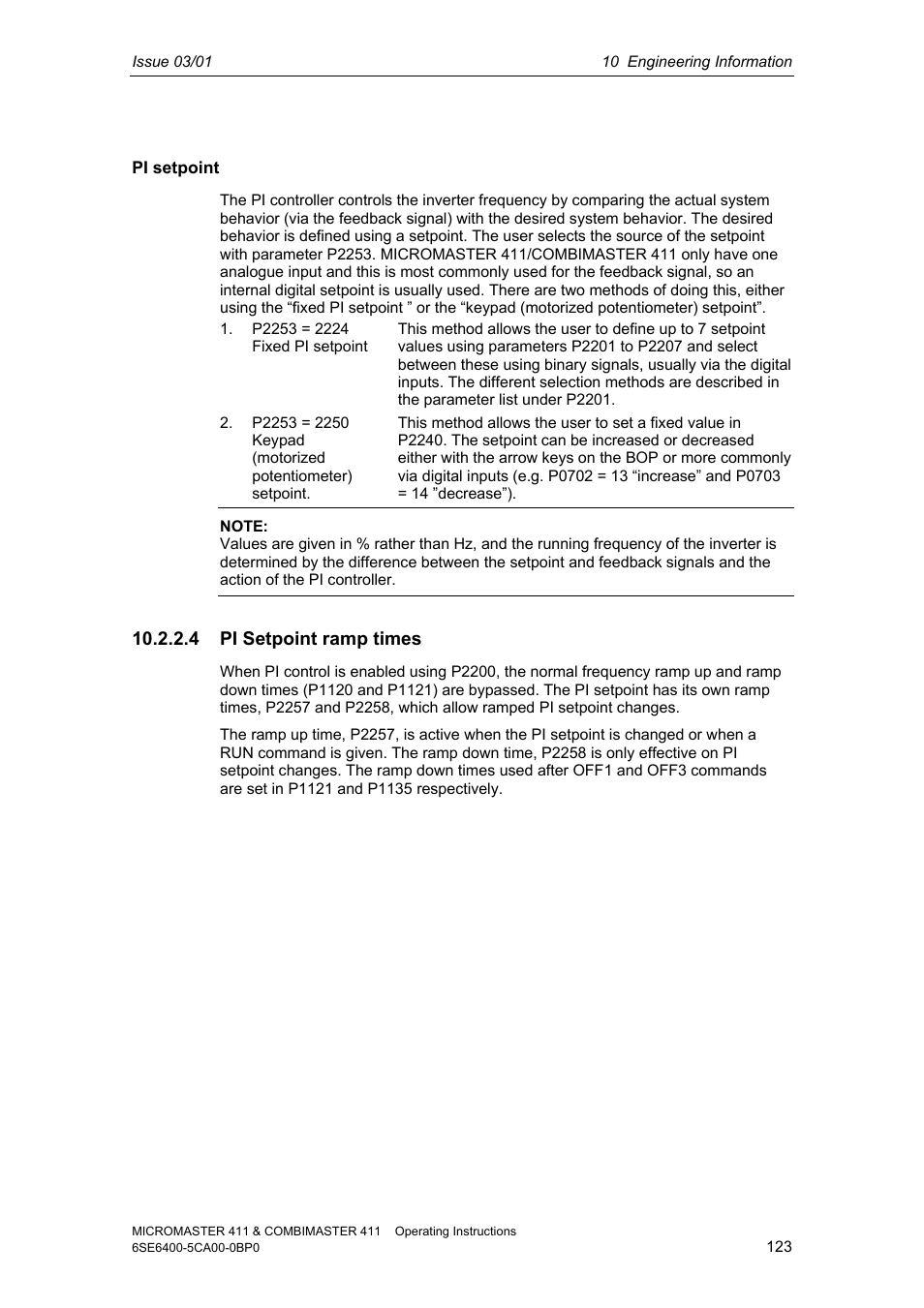 4 pi setpoint ramp times | Siemens MICROMASTER 411 User Manual | Page 123 / 164