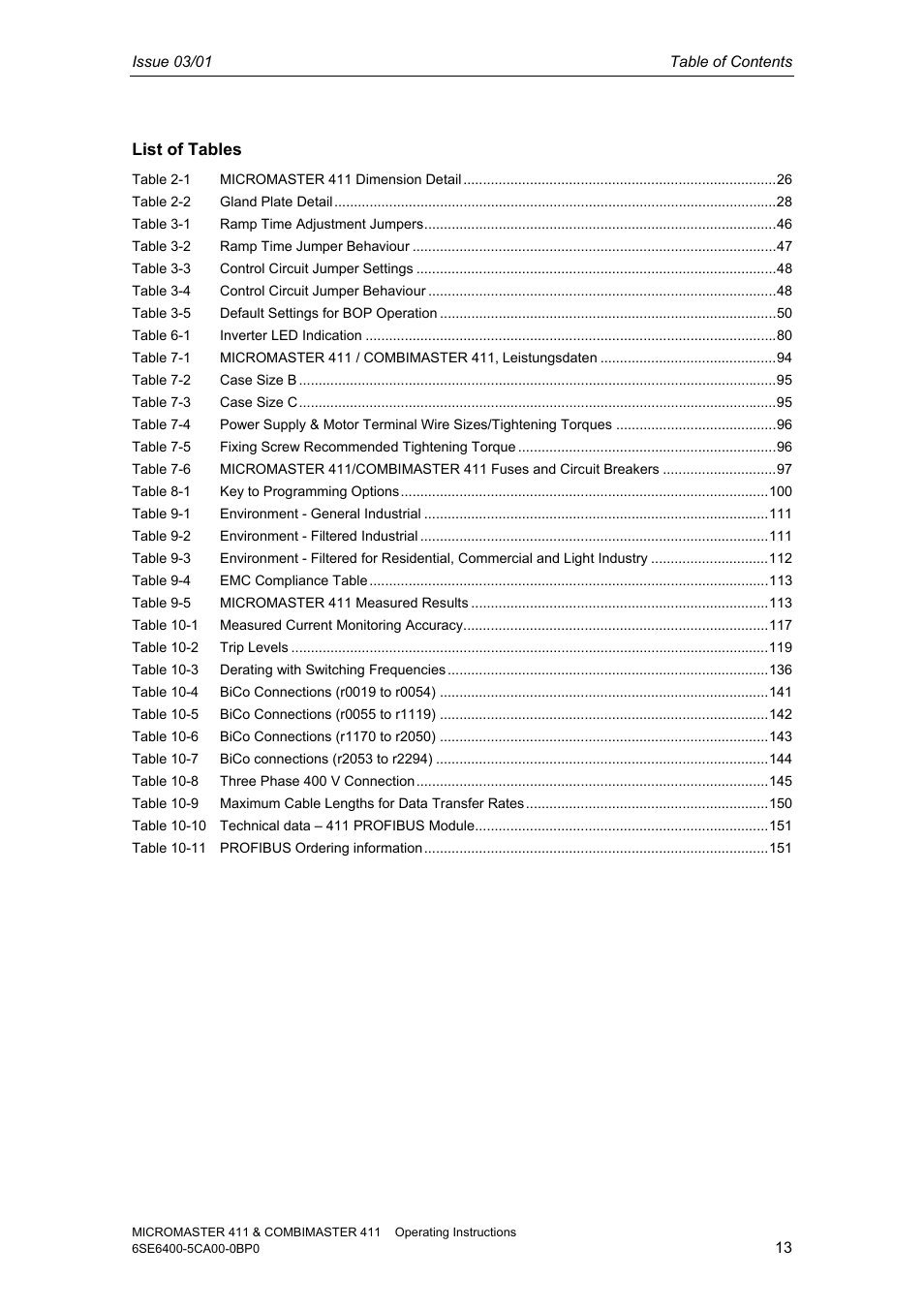 Siemens MICROMASTER 411 User Manual | Page 13 / 164