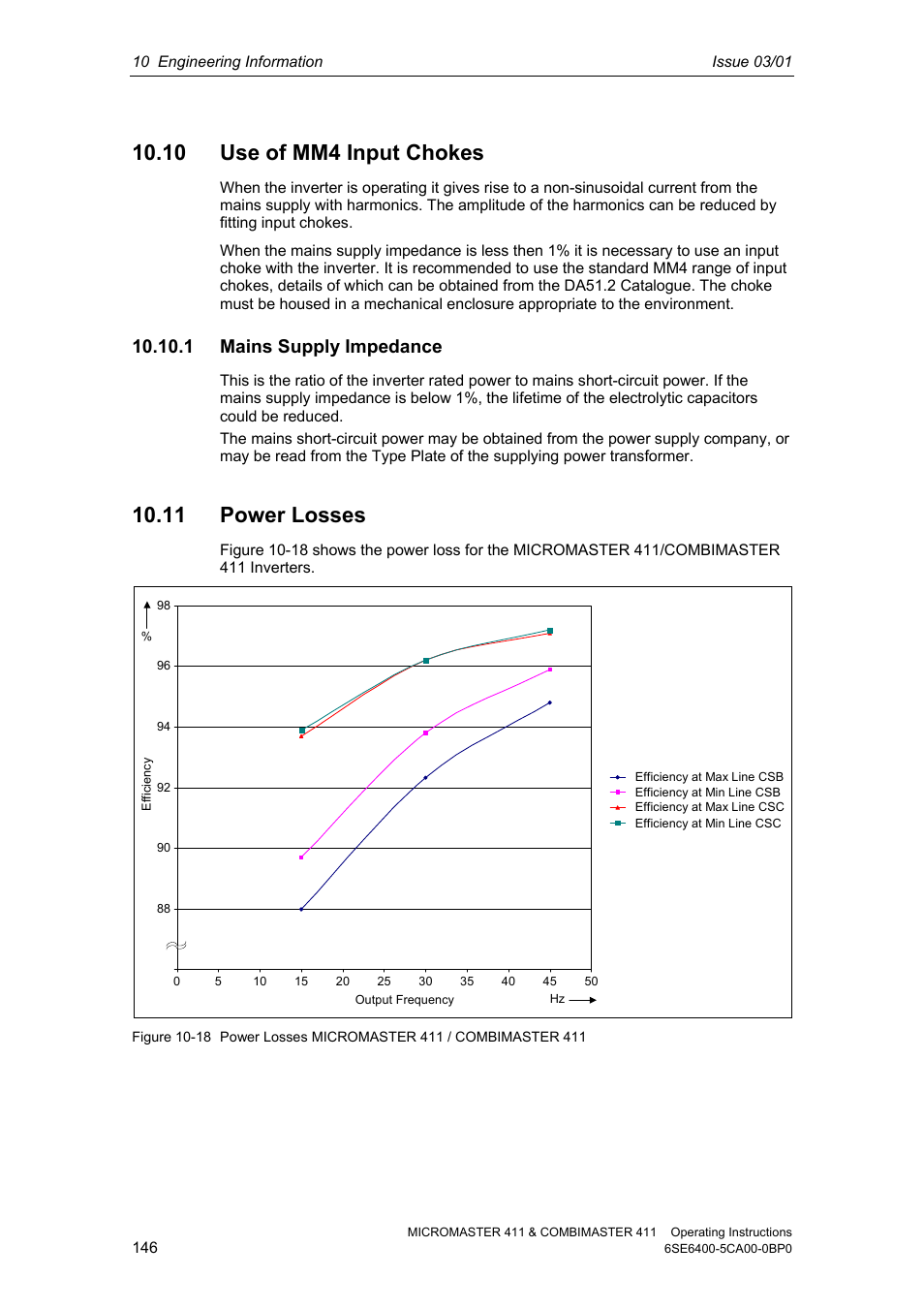 10 use of mm4 input chokes, 1 mains supply impedance, 11 power losses | Siemens MICROMASTER 411 User Manual | Page 146 / 164