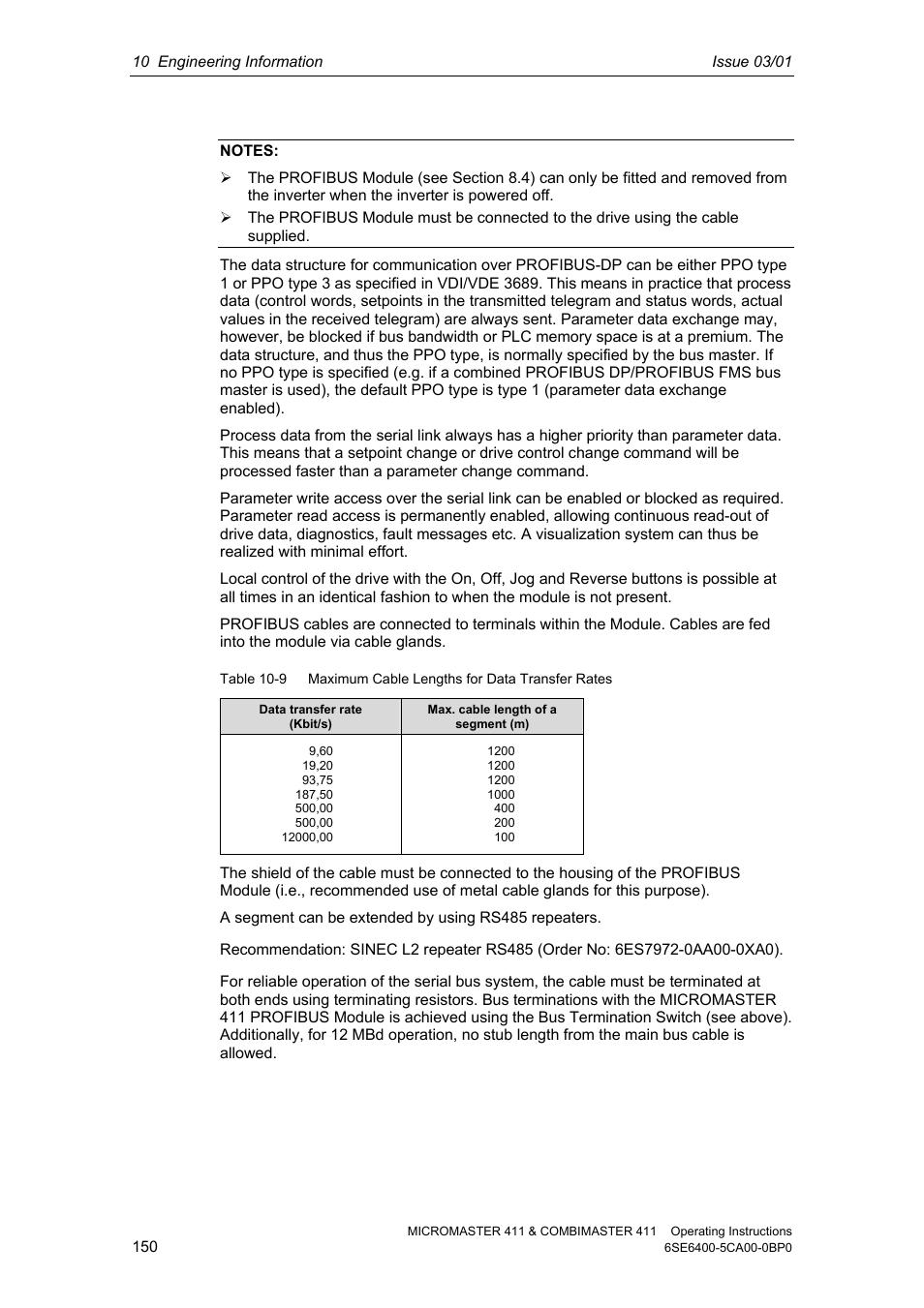 Siemens MICROMASTER 411 User Manual | Page 150 / 164