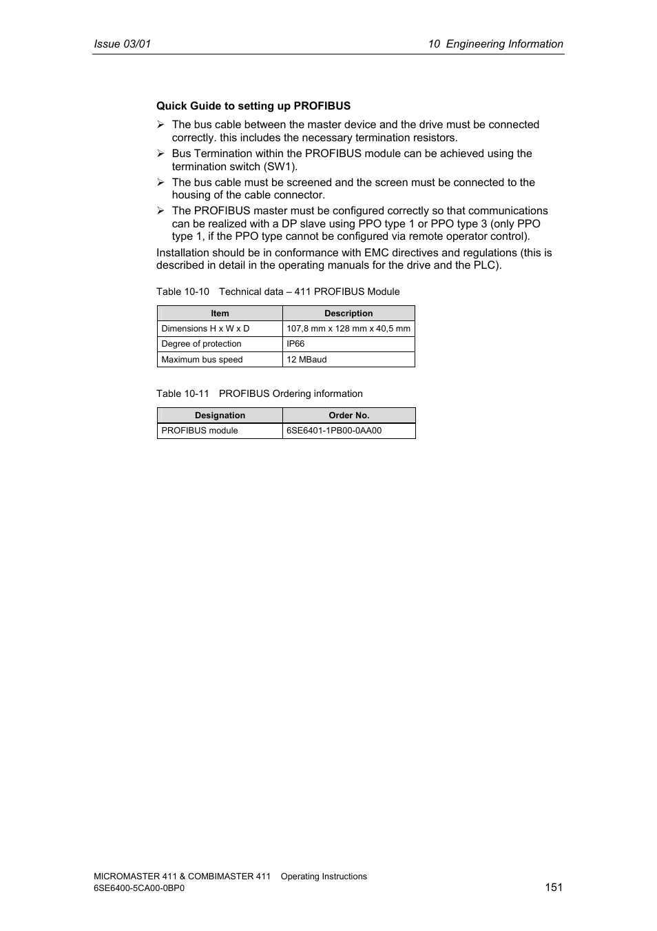 Siemens MICROMASTER 411 User Manual | Page 151 / 164