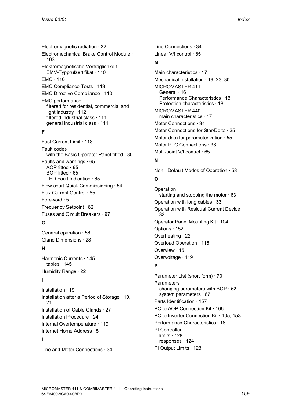 Siemens MICROMASTER 411 User Manual | Page 159 / 164