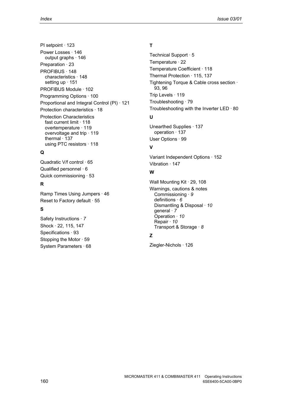 Siemens MICROMASTER 411 User Manual | Page 160 / 164