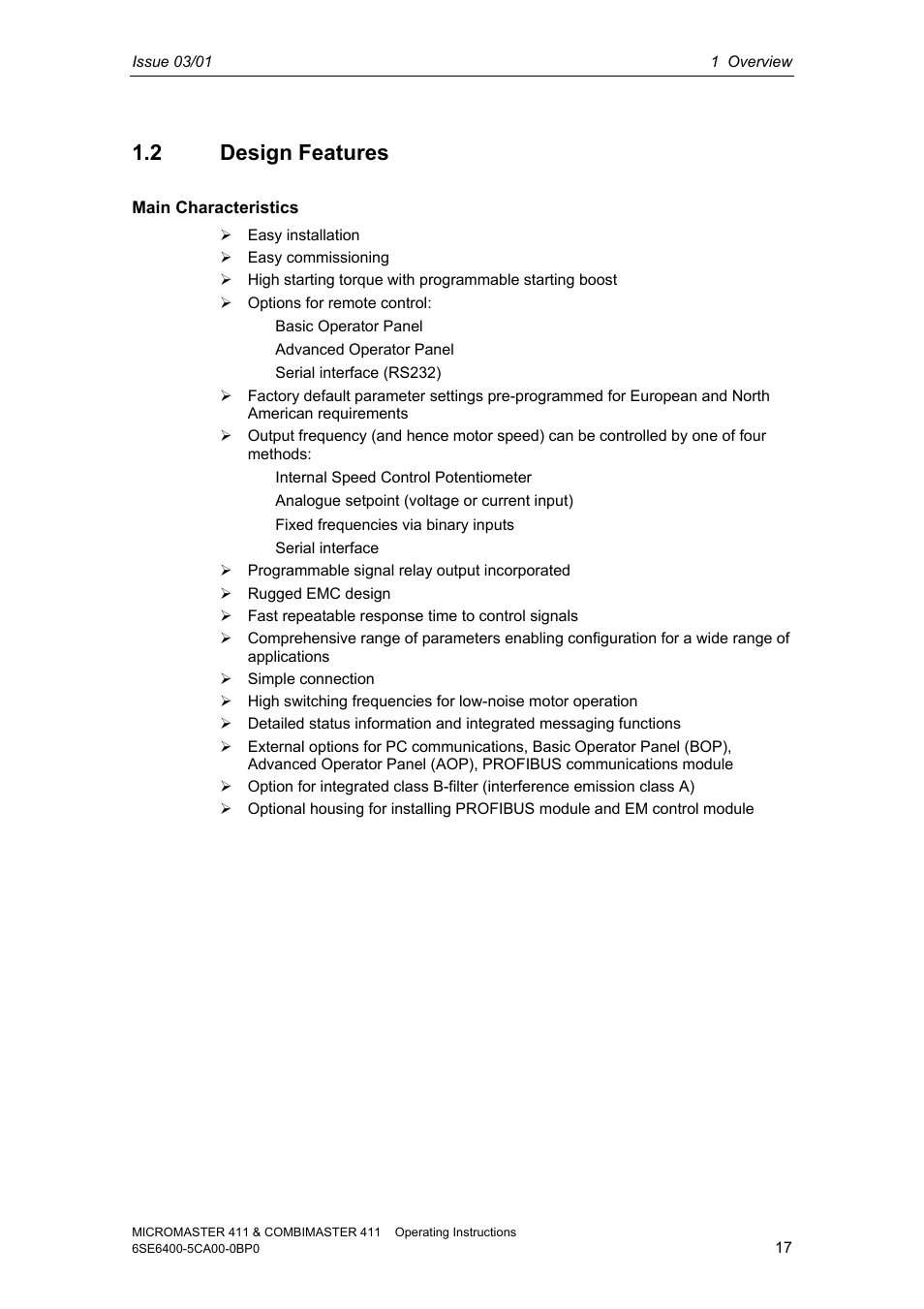 2 design features | Siemens MICROMASTER 411 User Manual | Page 17 / 164