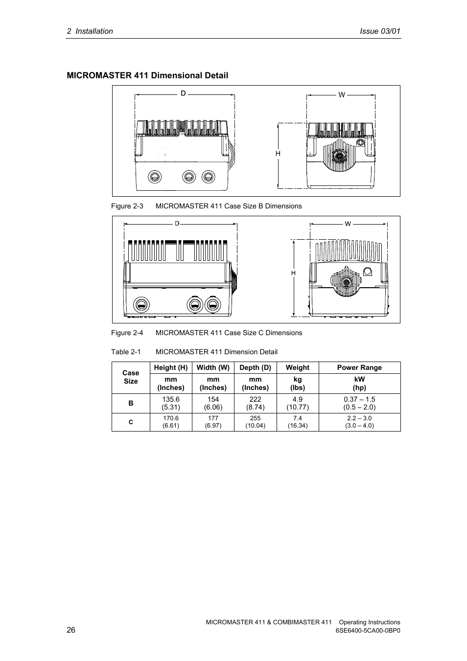 Siemens MICROMASTER 411 User Manual | Page 26 / 164