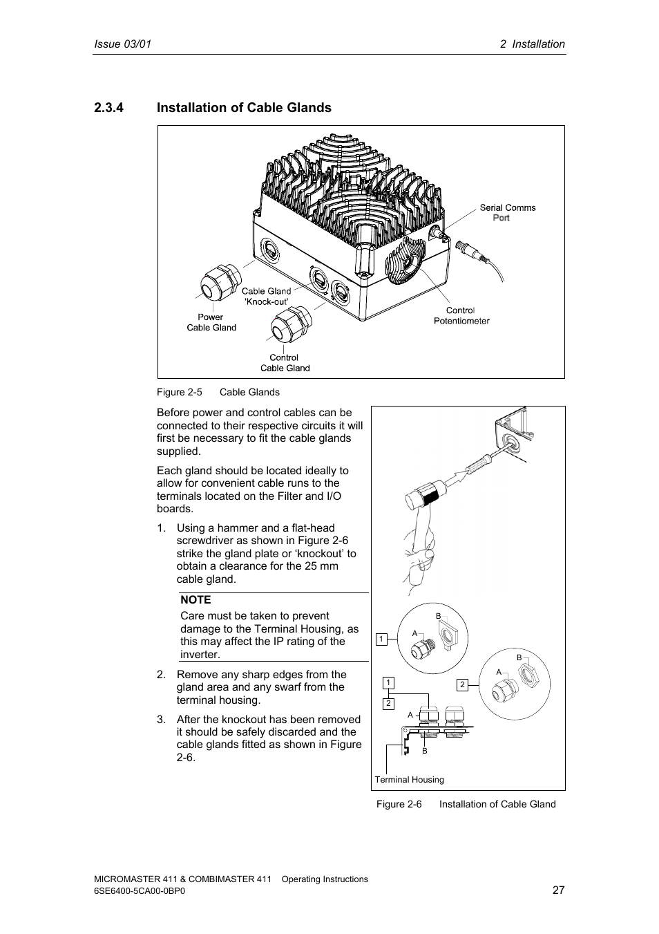 4 installation of cable glands | Siemens MICROMASTER 411 User Manual | Page 27 / 164