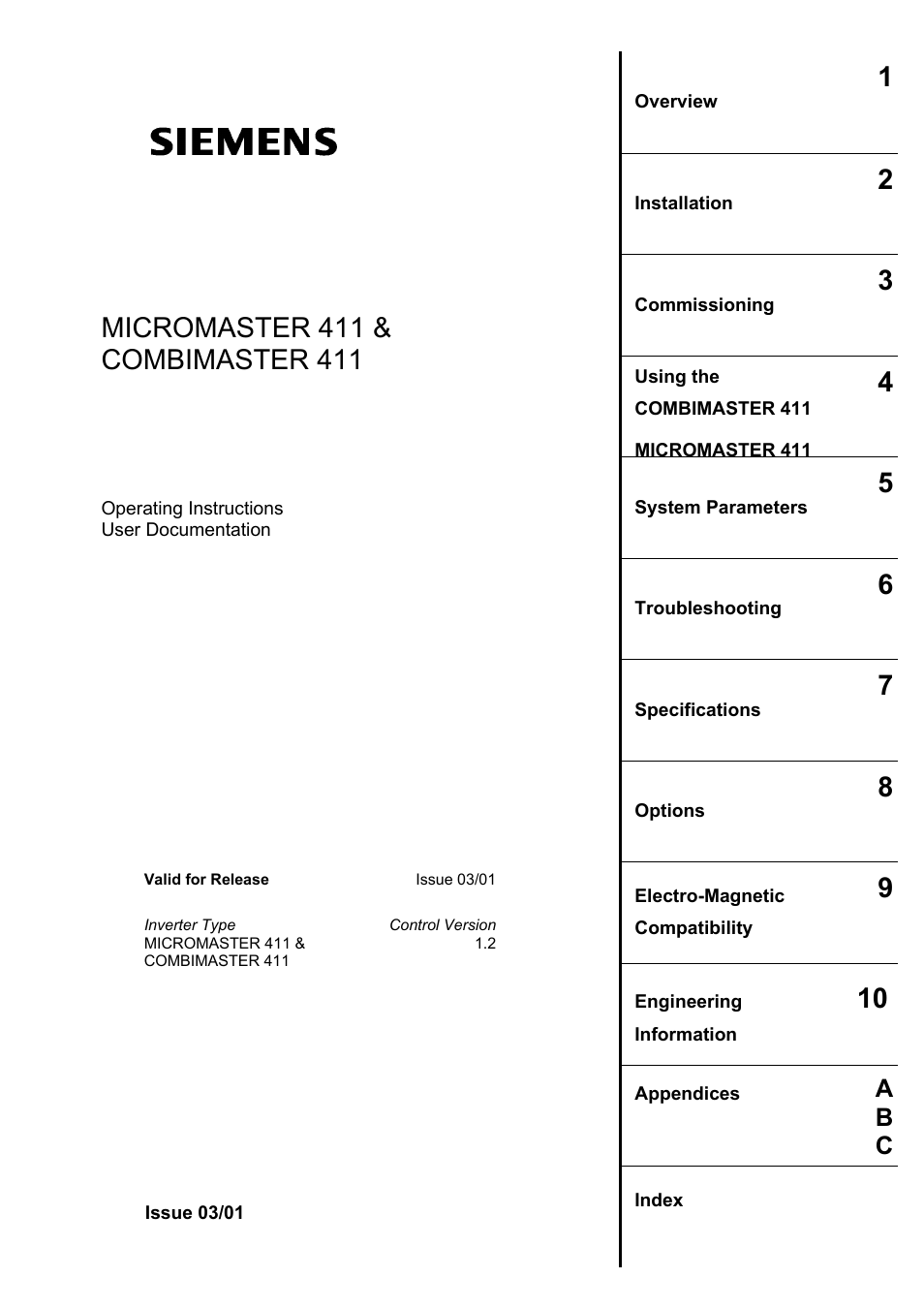 A b c | Siemens MICROMASTER 411 User Manual | Page 3 / 164