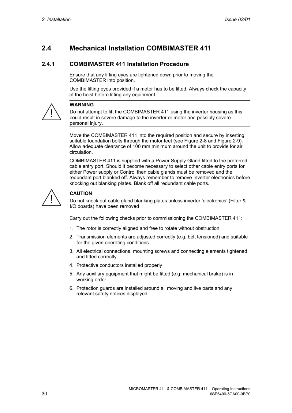 4 mechanical installation combimaster 411, 1 combimaster 411 installation procedure | Siemens MICROMASTER 411 User Manual | Page 30 / 164