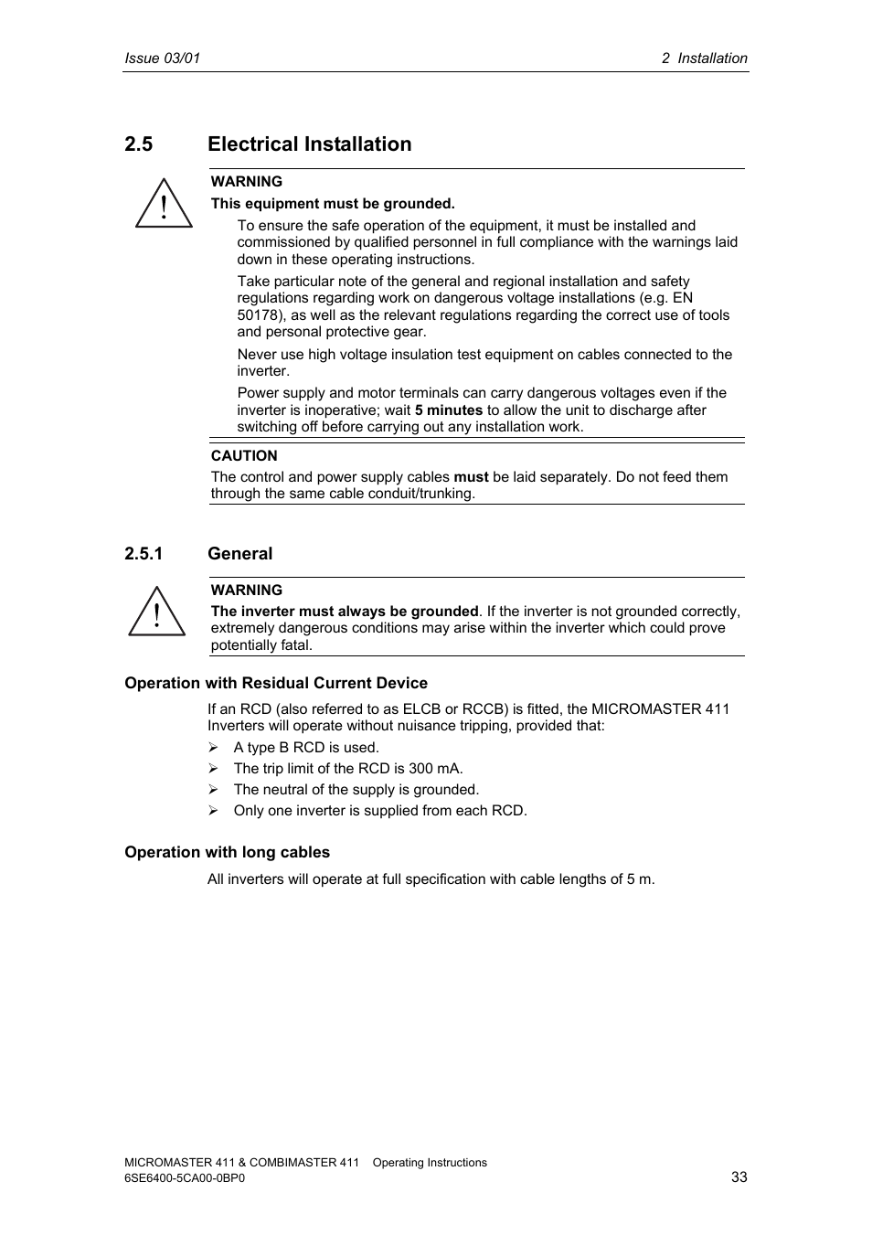 5 electrical installation, 1 general | Siemens MICROMASTER 411 User Manual | Page 33 / 164