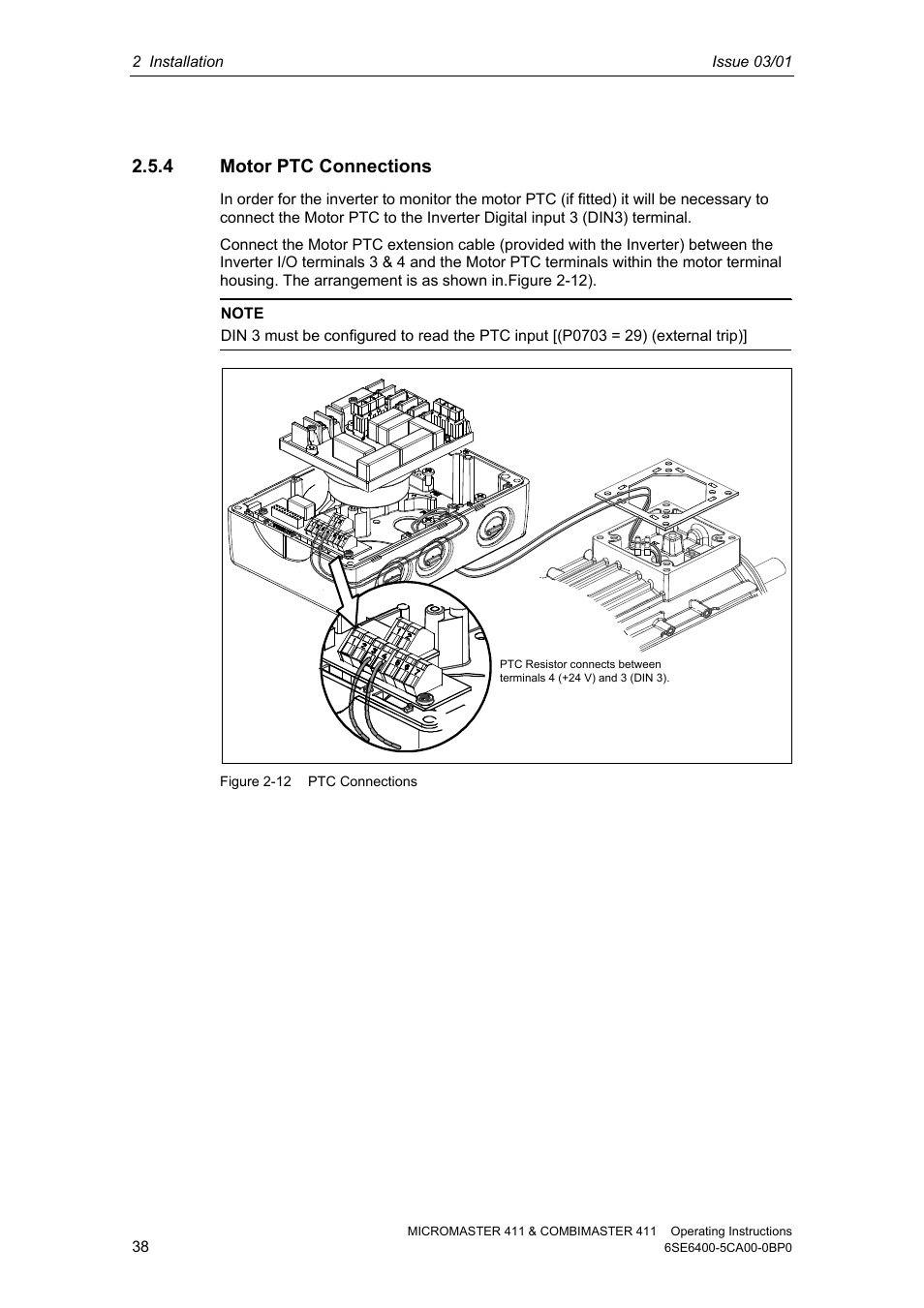 4 motor ptc connections | Siemens MICROMASTER 411 User Manual | Page 38 / 164