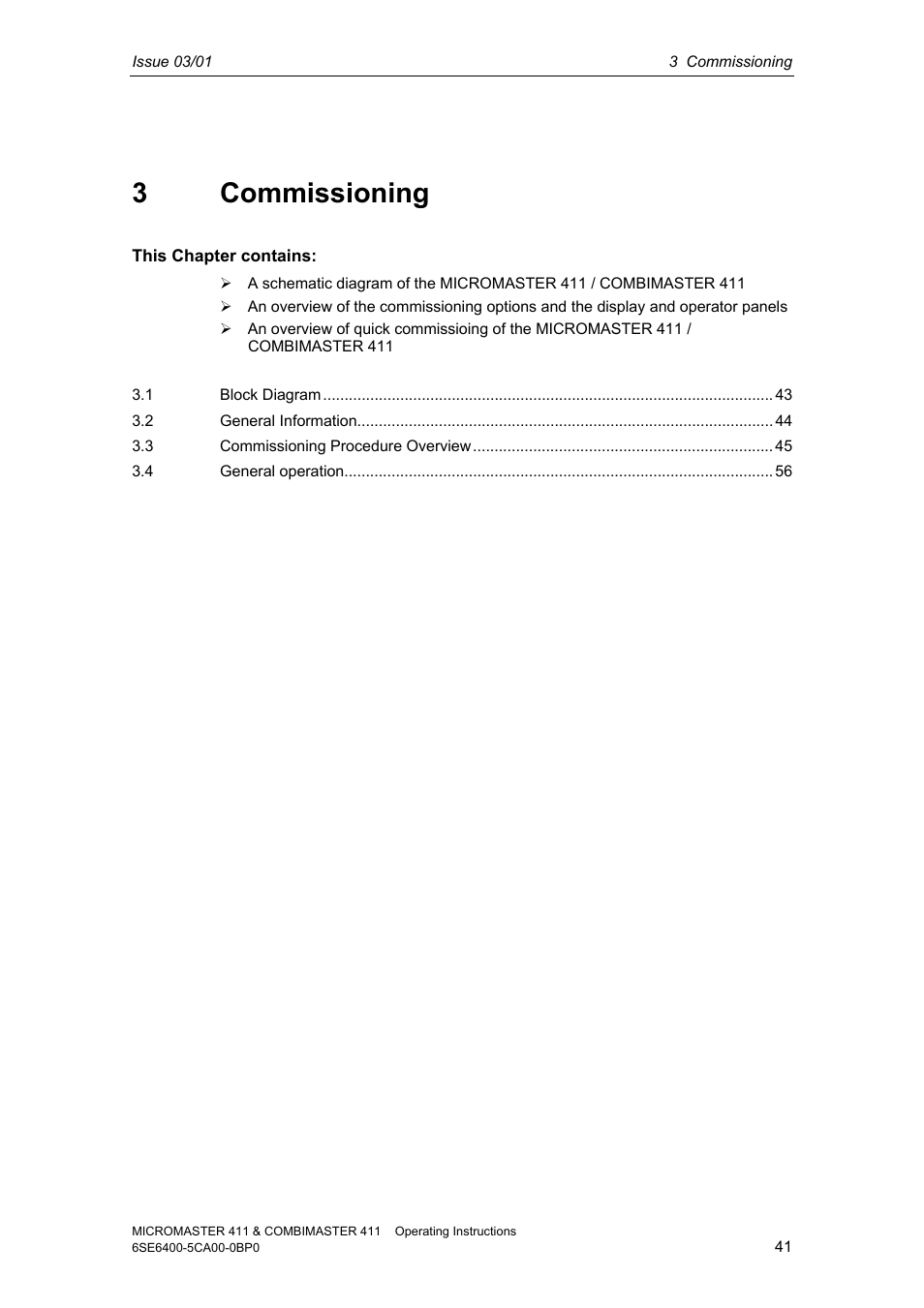 3 commissioning | Siemens MICROMASTER 411 User Manual | Page 41 / 164