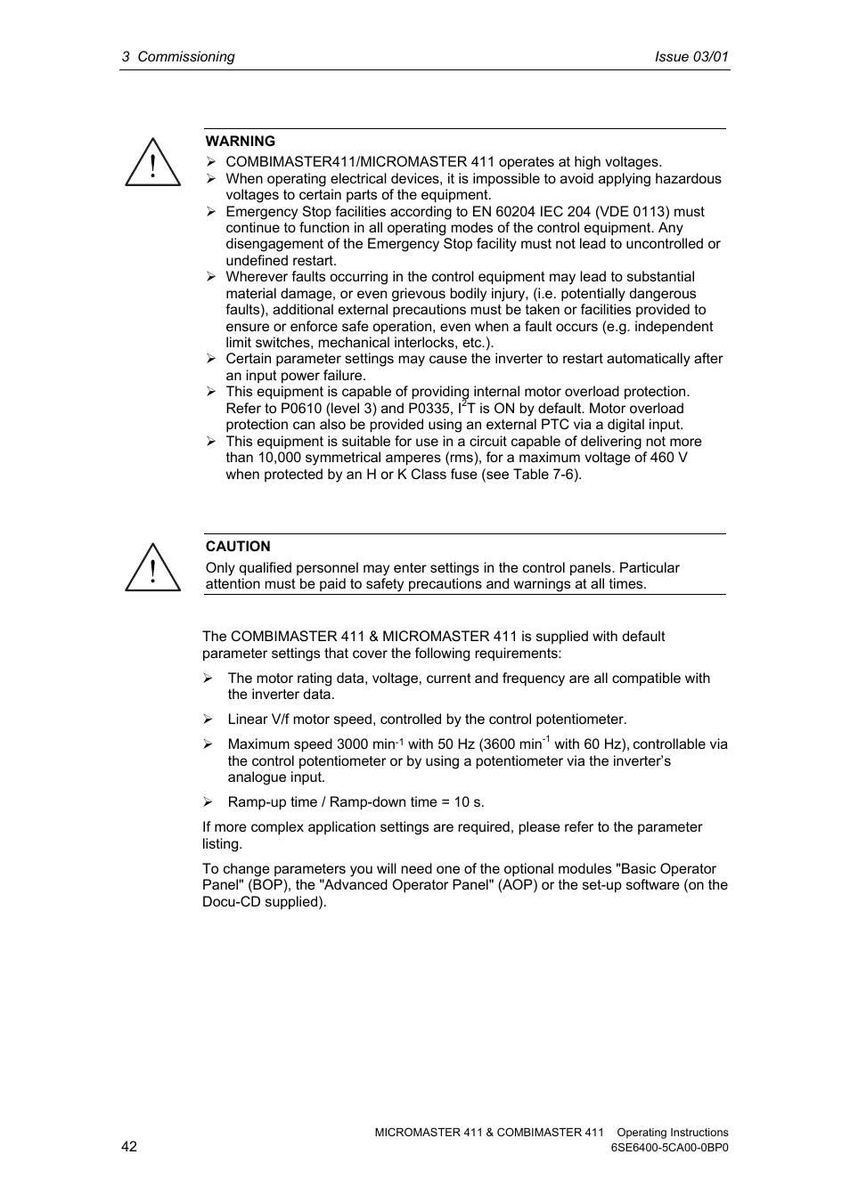 Siemens MICROMASTER 411 User Manual | Page 42 / 164