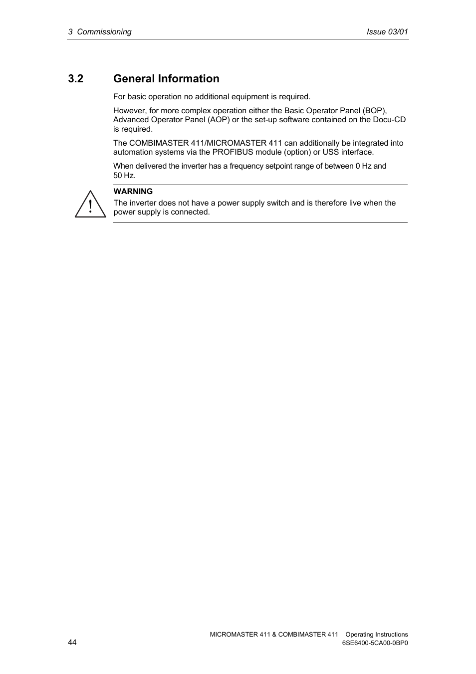 2 general information | Siemens MICROMASTER 411 User Manual | Page 44 / 164