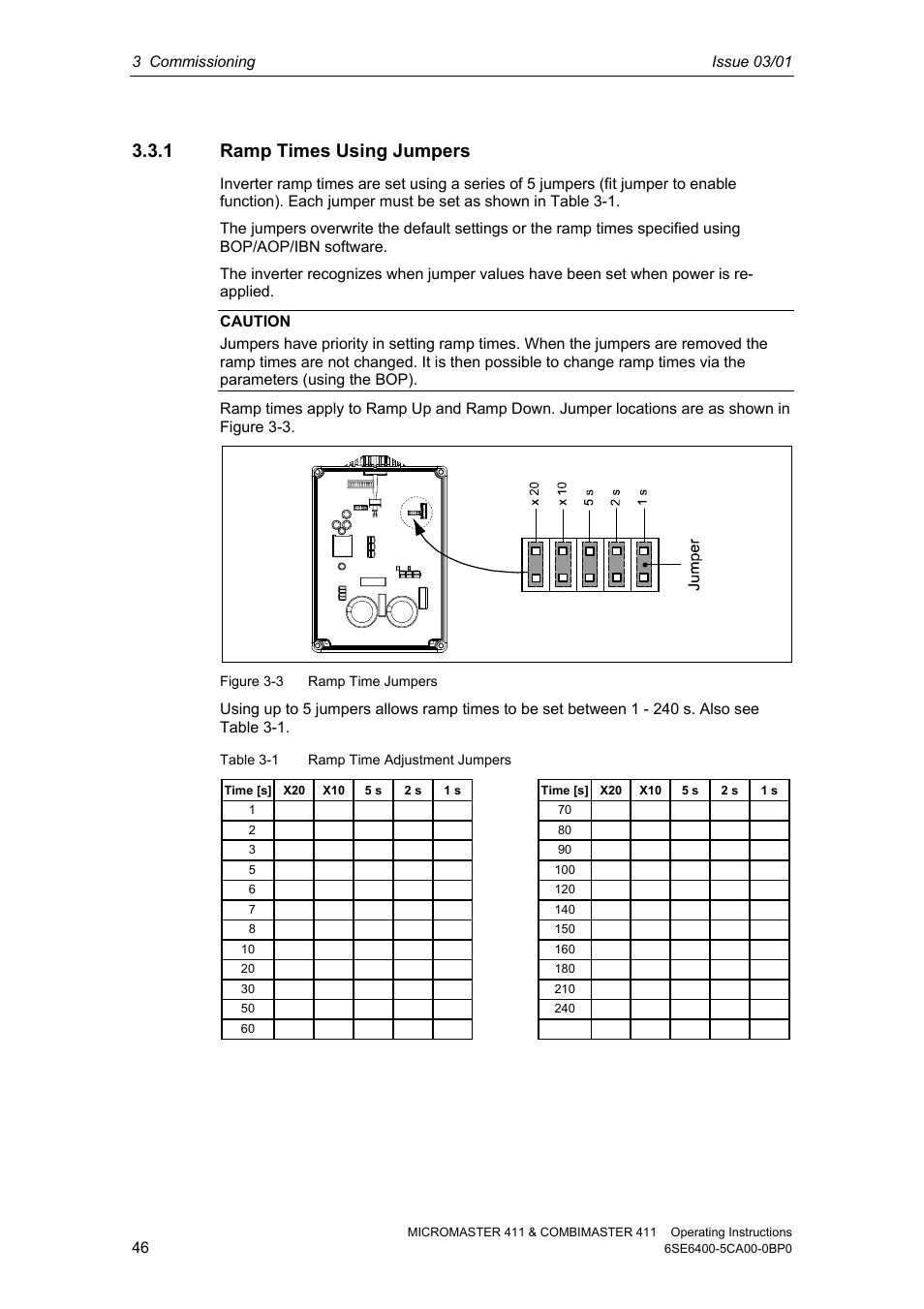 1 ramp times using jumpers | Siemens MICROMASTER 411 User Manual | Page 46 / 164