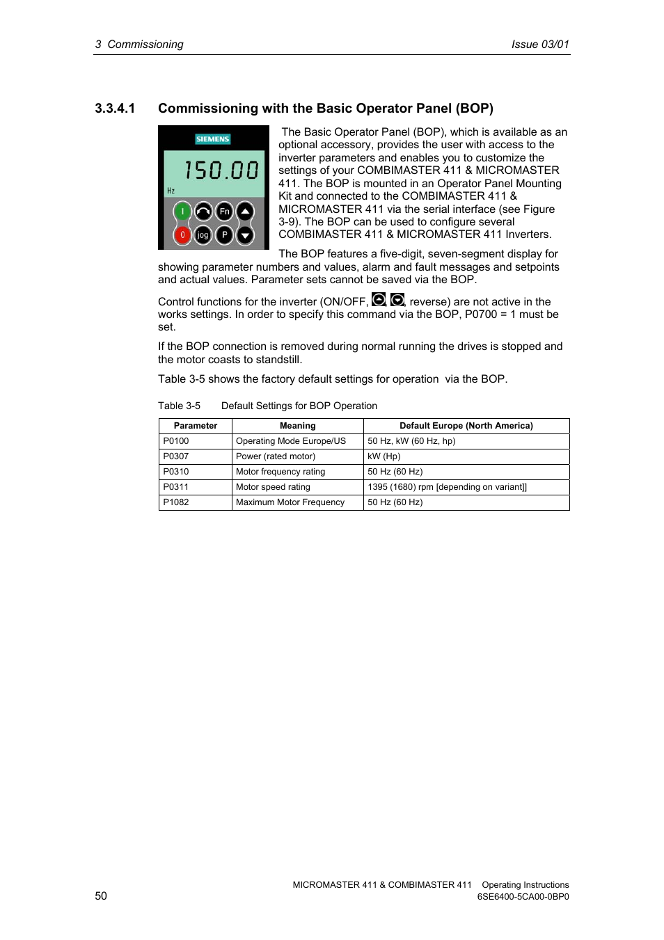 Siemens MICROMASTER 411 User Manual | Page 50 / 164