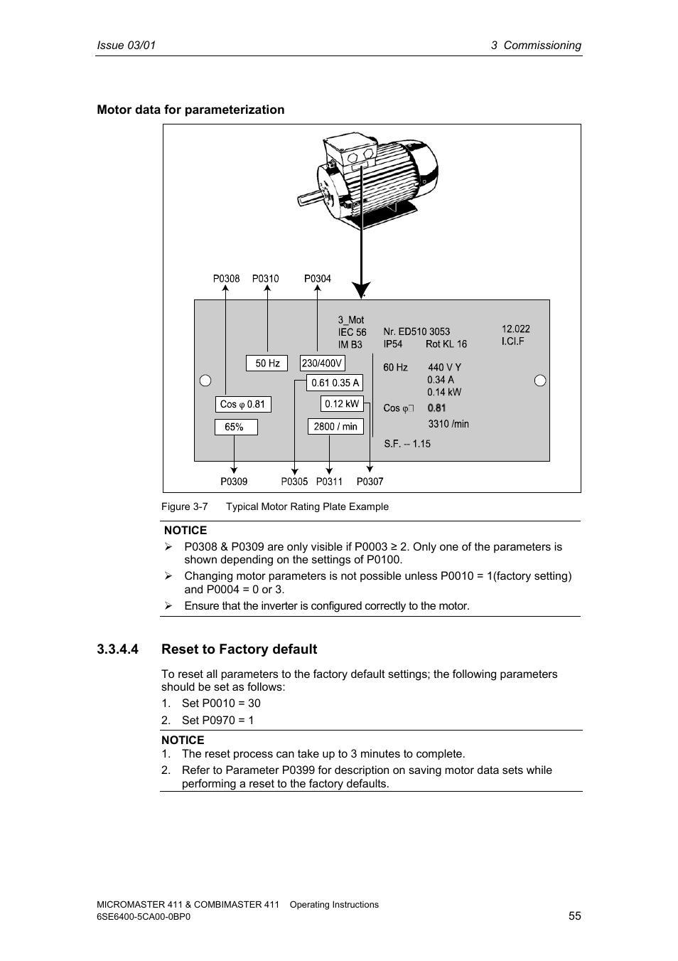 4 reset to factory default | Siemens MICROMASTER 411 User Manual | Page 55 / 164