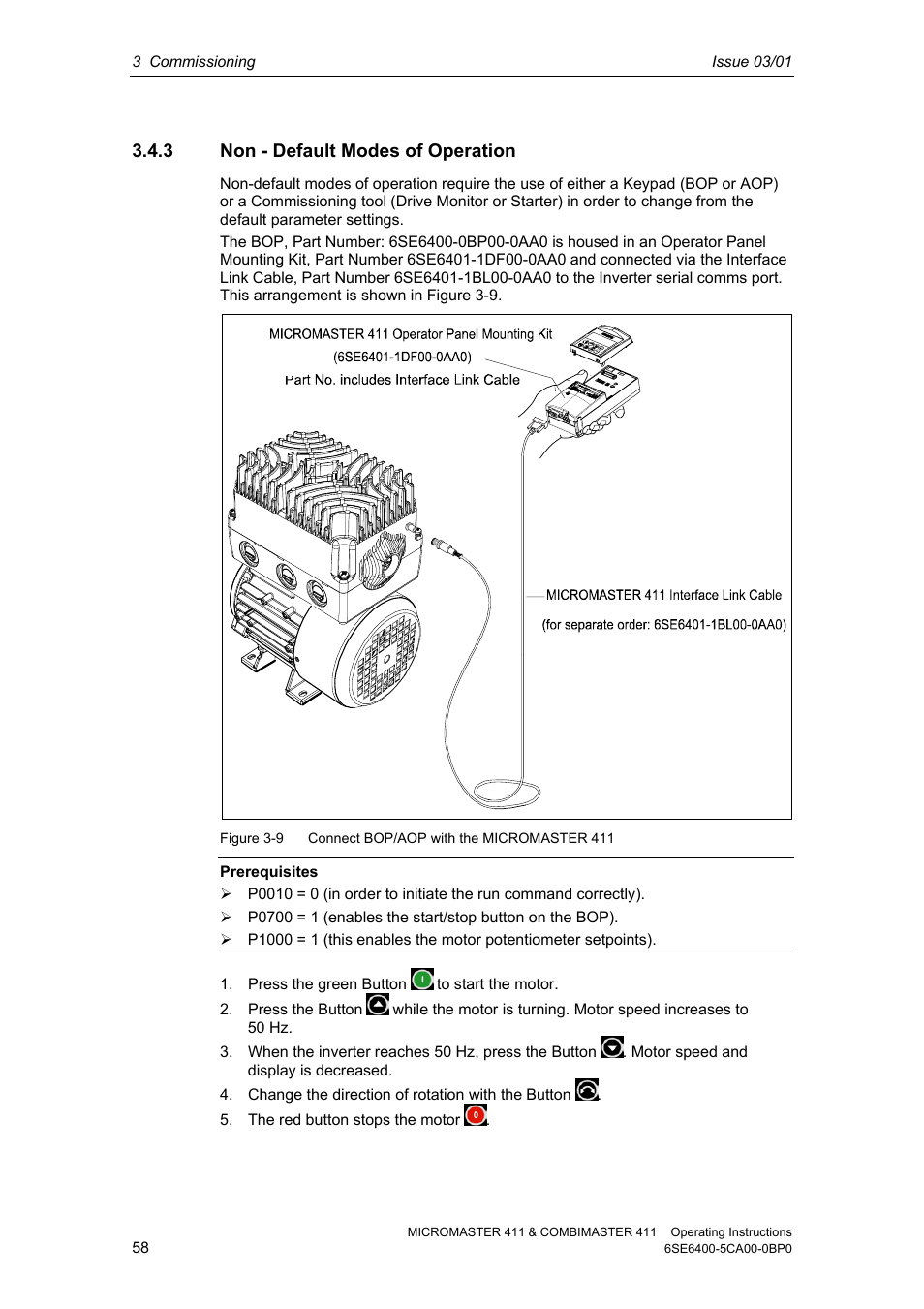 3 non - default modes of operation | Siemens MICROMASTER 411 User Manual | Page 58 / 164