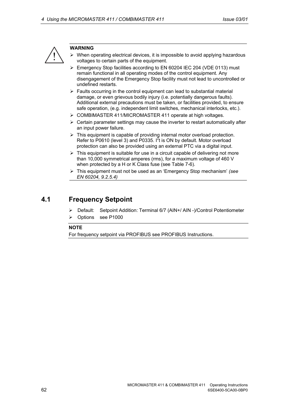 1 frequency setpoint | Siemens MICROMASTER 411 User Manual | Page 62 / 164