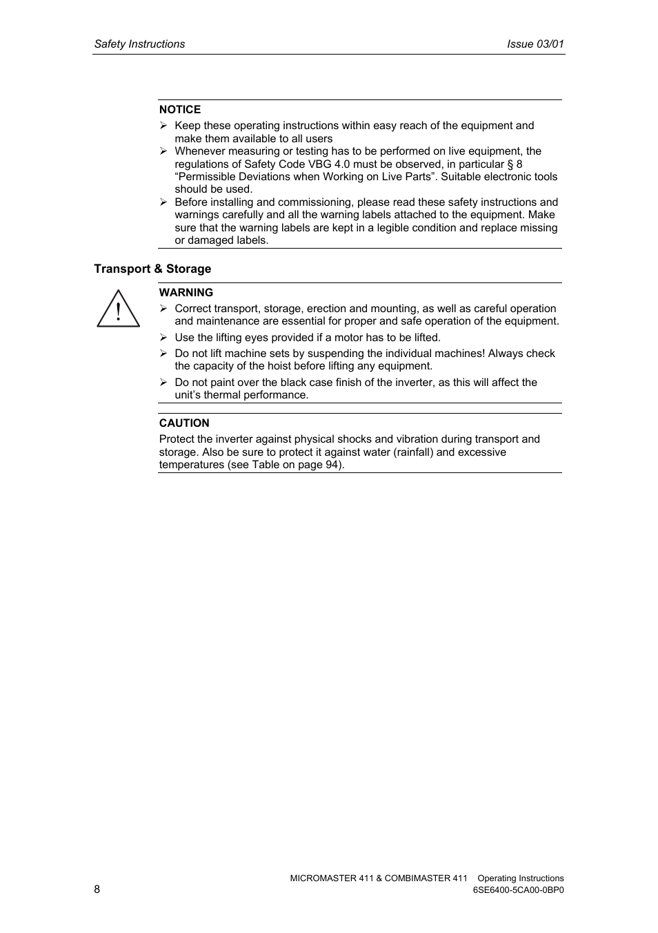 Siemens MICROMASTER 411 User Manual | Page 8 / 164