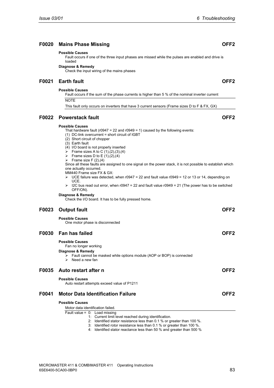 Siemens MICROMASTER 411 User Manual | Page 83 / 164