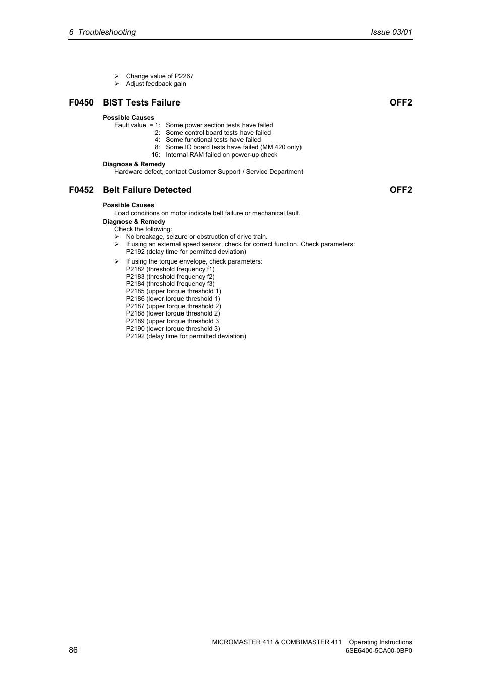 Siemens MICROMASTER 411 User Manual | Page 86 / 164