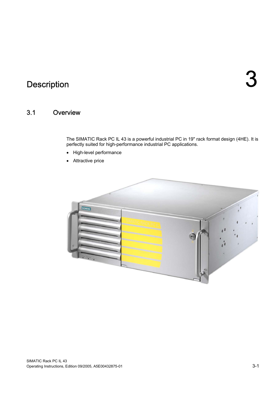 3 description, 1 overview, Description | Siemens SIMATIC INDUSTRIAL PC PCIL43 User Manual | Page 13 / 112