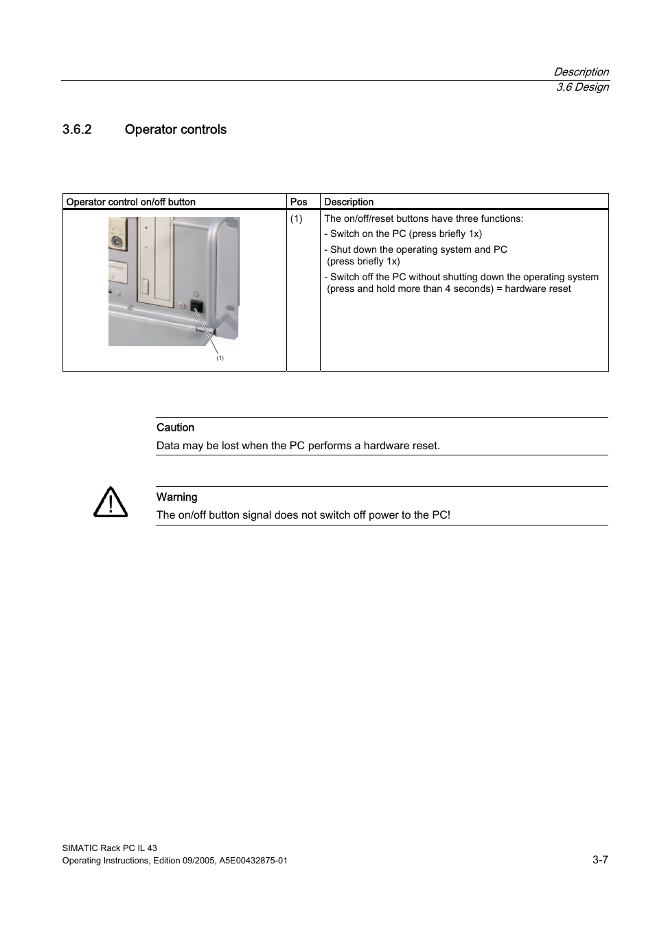 2 operator controls | Siemens SIMATIC INDUSTRIAL PC PCIL43 User Manual | Page 19 / 112