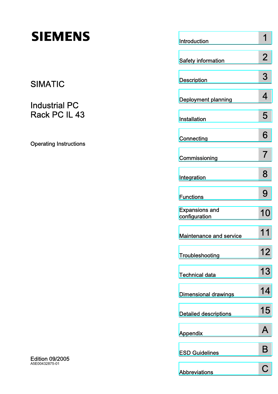 Title, Simatic industrial pc rack pc il 43 | Siemens SIMATIC INDUSTRIAL PC PCIL43 User Manual | Page 3 / 112