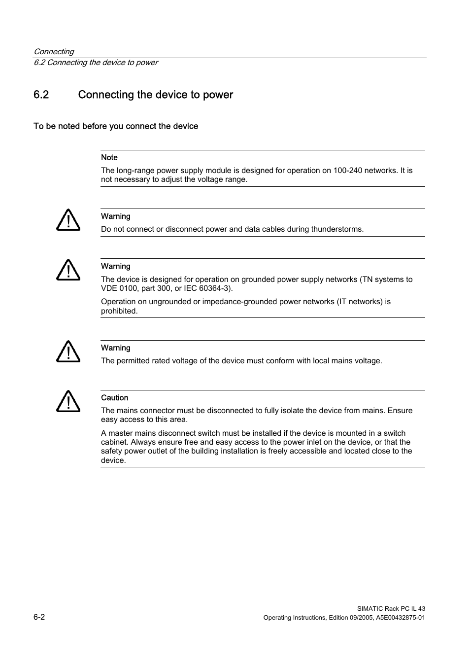 2 connecting the device to power, Connecting the device to power | Siemens SIMATIC INDUSTRIAL PC PCIL43 User Manual | Page 30 / 112