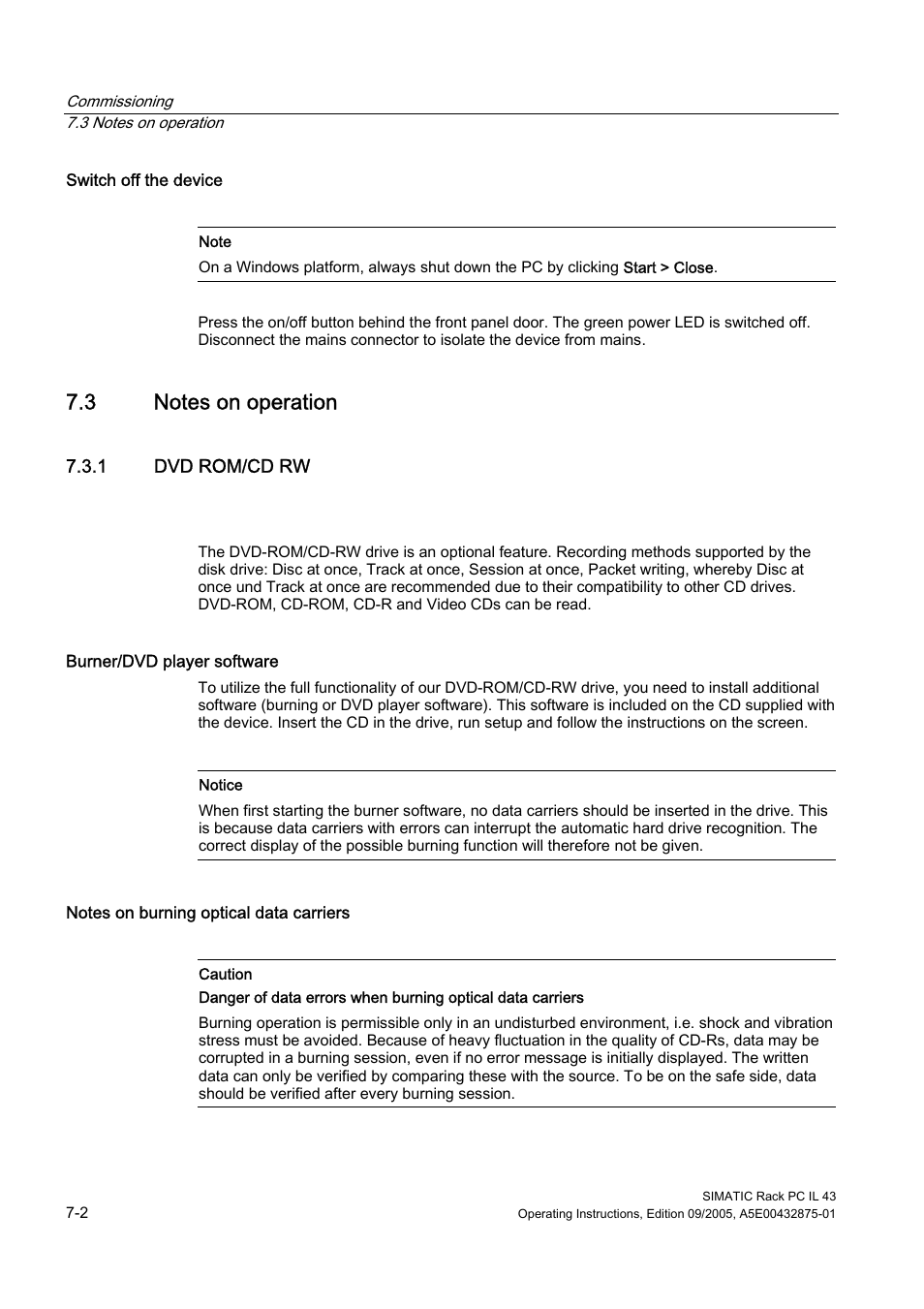 3 notes on operation, 1 dvd rom/cd rw | Siemens SIMATIC INDUSTRIAL PC PCIL43 User Manual | Page 34 / 112