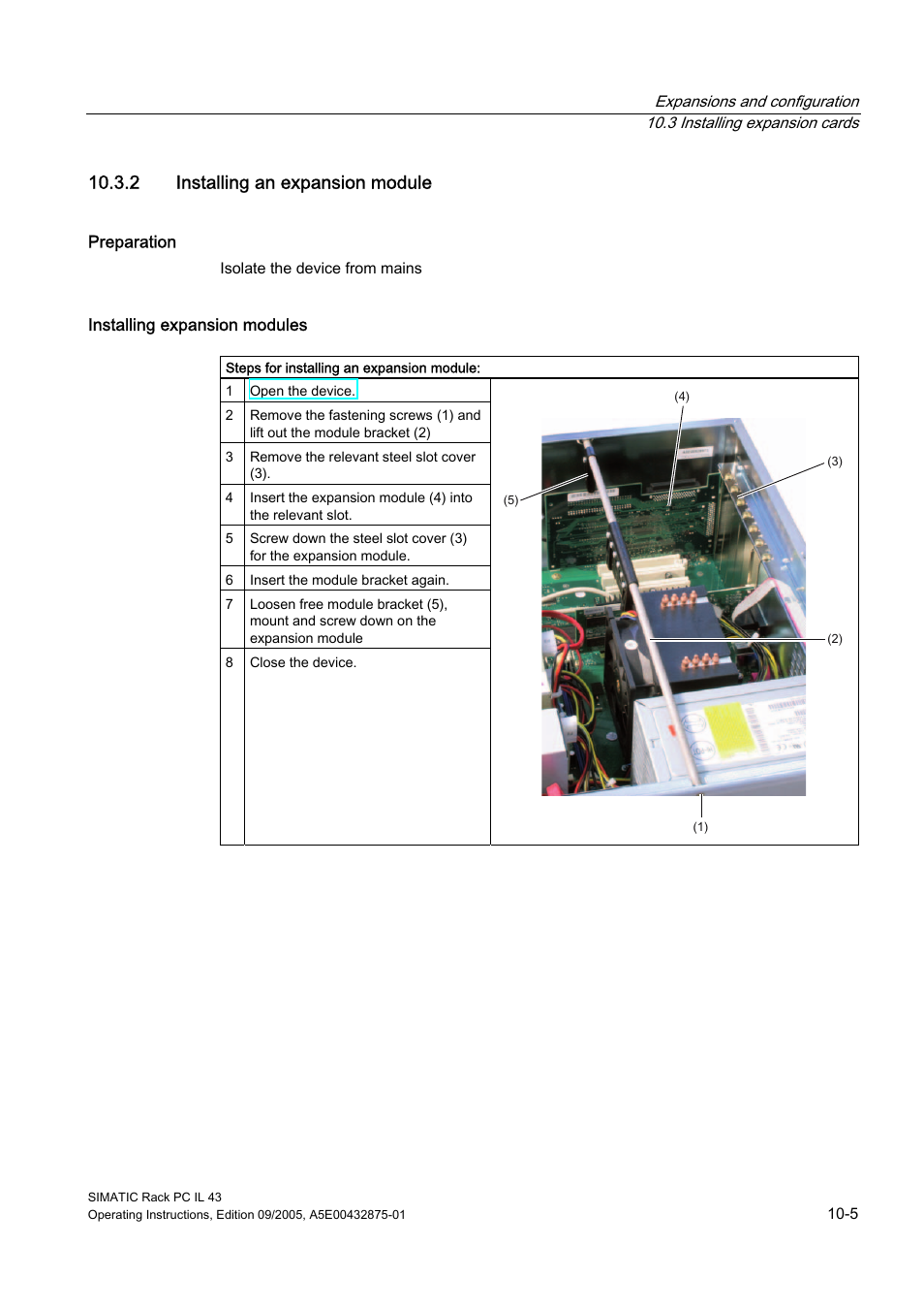 2 installing an expansion module | Siemens SIMATIC INDUSTRIAL PC PCIL43 User Manual | Page 51 / 112